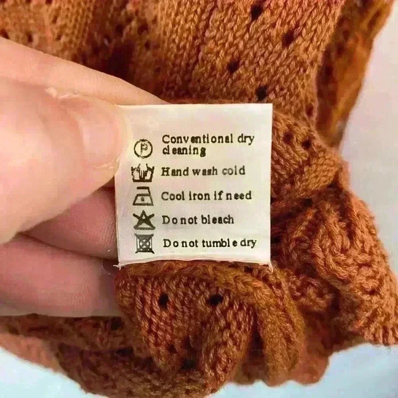 Women's Burnt Orange Crochet Pointelle Knit Sweater Size Large Fall Boho‎ Autumn - Picture 9 of 10